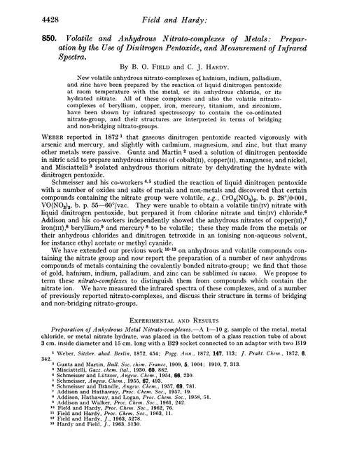850. Volatile and anhydrous nitrato-complexes of metals: preparation by the use of dinitrogen pentroxide, and measurement of infrared spectra