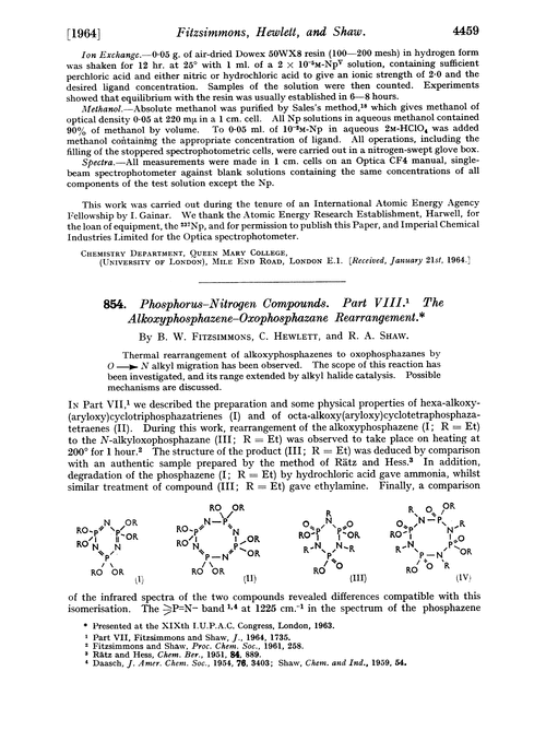 854. Phosphorus–nitrogen compounds. Part VIII. The alkoxyphosphazene–oxophoshazane rearrangement