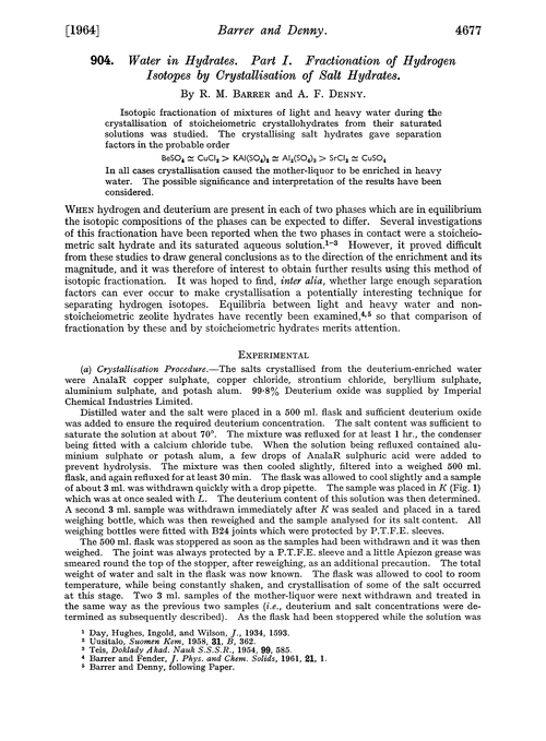 904. Water in hydrates. Part I. Fractionation of hydrogen isotopes by crystallisation of salt hydrates