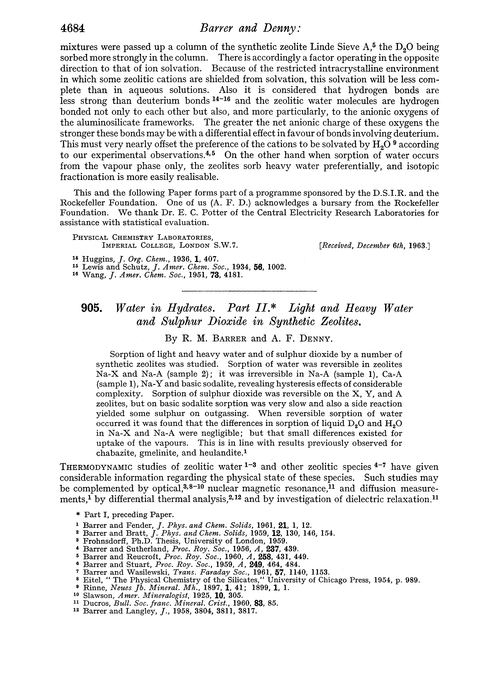 905. Water in hydrates. Part II. Light and heavy water and sulphur dioxide in synthetic zeolites