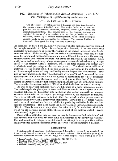 907. Reactions of vibrationally excited molecules. Part III. The photolysis of cyclohexancespiro-3-diazirine