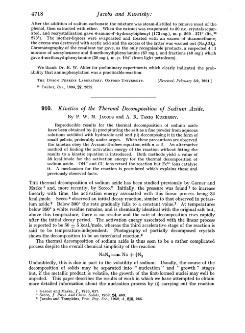 910. Kinetics of the thermal decomposition of sodium azide