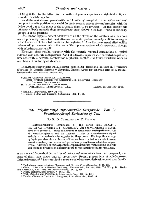 922. Polyfluoroaryl organometallic compounds. Part I. Pentafluorophenyl derivatives of tin