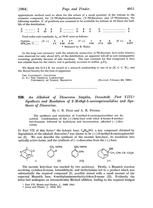 928. An alkaloid of dioscorea hispida, dennstedt. Part VIII. Synthesis and resolution of 2-methyl-5-oxoisoquinuclidine and synthesis of dioscorine