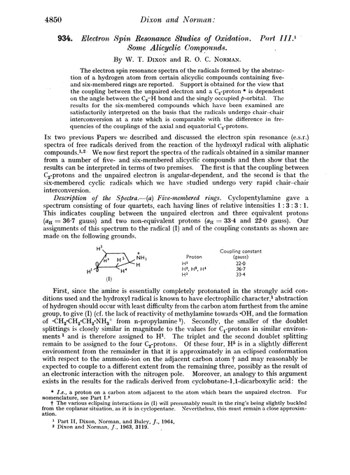 934. Electron spin resonance studies of oxidation. Part III. Some alicyclic compounds