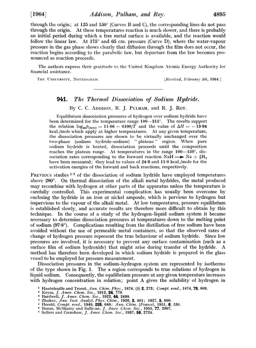 941. The thermal dissociation of sodium hydride