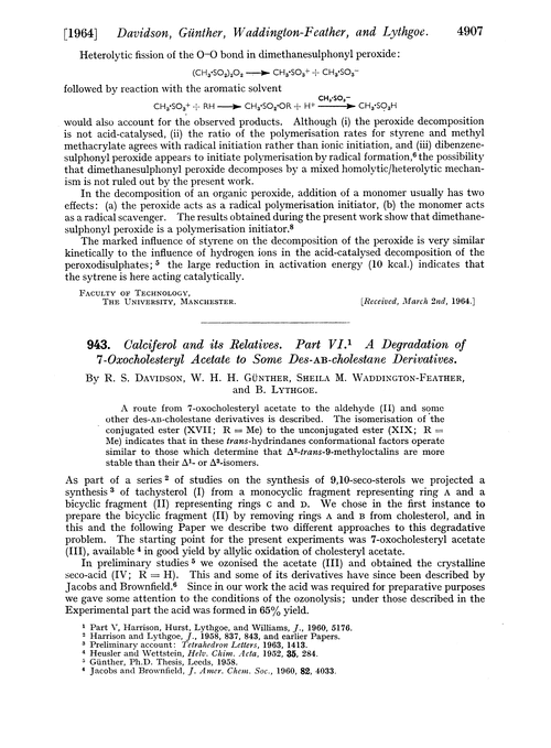 943. Calciferol and its relatives. Part VI. A degradation of 7-oxocholesteryl acetate to some des-AB-cholestane derivatives