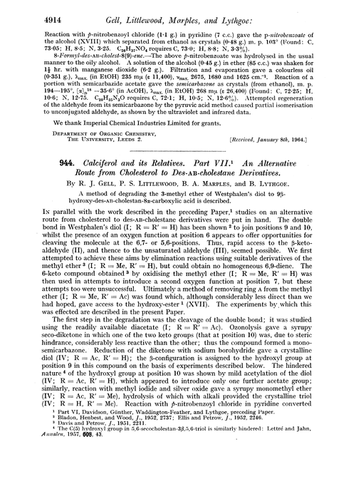 944. Calciferol and its relatives. Part VII. An alternative route from cholesterol to des-AB-cholestane derivatives