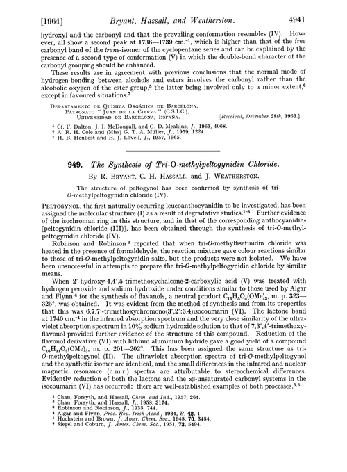 949. The synthesis of tri-O-methylpeltogynidin chloride