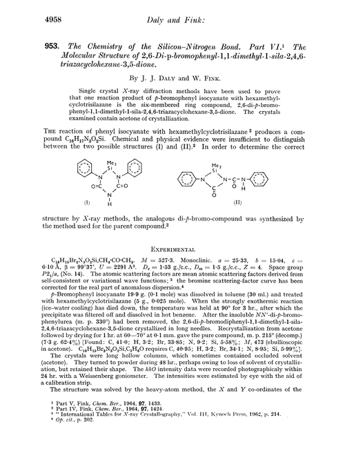 953. The chemistry of the silicon–nitrogen bond. Part VI. The molecular structure of 2,6-di-p-bromophenyl-1,1-dimethyl-1-sila-2,4,6-triazacyclohexane-3,5-dione