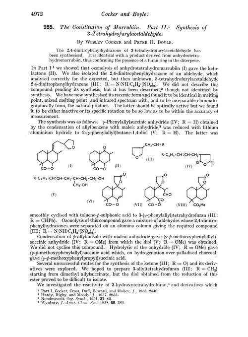 955. The constitution of marrubiin. Part II. Synthesis of 3-tetrahydrofurylacetaldehyde