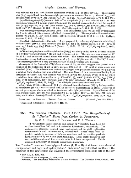 956. The Senecio alkaloids. Part XVI. The biosynthesis of the “necine” bases from carbon-14 precursors