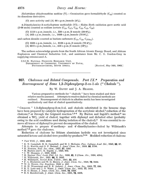 957. Chalcones and related compounds. Part IX. Preparation and rearrangement of some 1,3-diphenylprop-2-en-1-ols (“chalcols”)