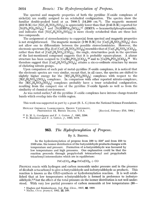 963. The hydroformylation of propene