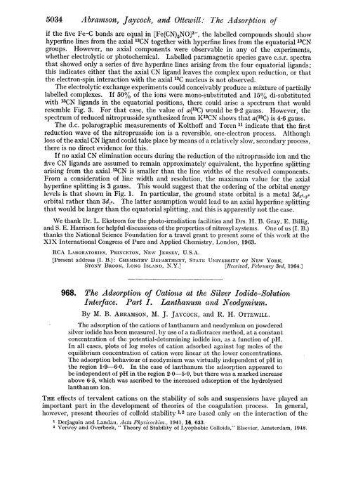 968. The adsorption of cations at the silver iodide–solution interface. Part I. Lanthanum and neodymium