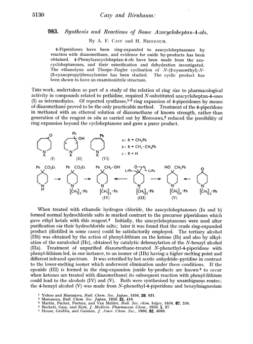 983. Synthesis and reactions of some azacycloheptan-4-ols