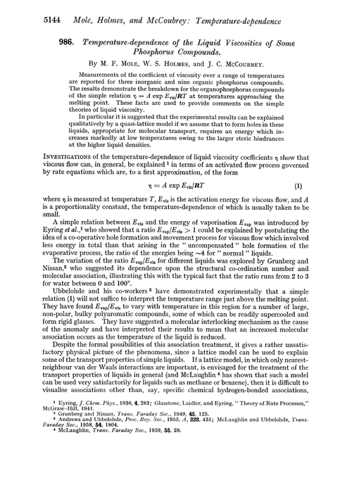 986. Temperature-dependence of the liquid viscosities of some phosphorus compounds