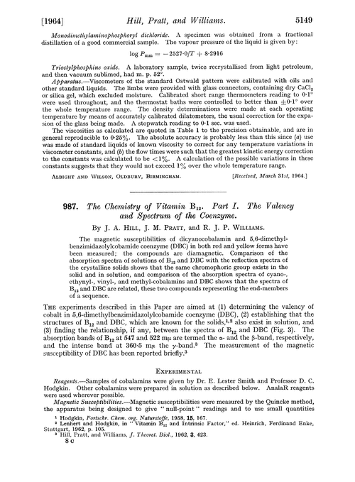 987. The chemistry of vitamin B12. Part I. The valency and spectrum of the coenzyme