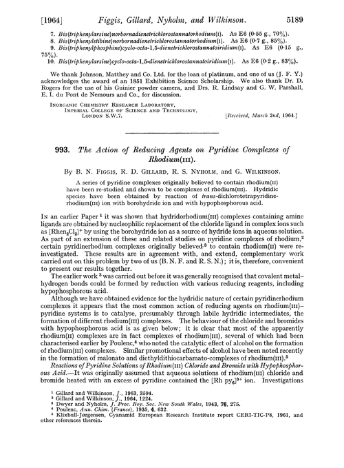 993. The action of reducing agents on pyridine complexes of rhodium(III)