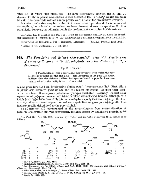 999. The pyrethrins and related compounds. Part V. Purification of (+)-pyrethrolone as the monohydrate, and the nature of “pyrethrolone-C”