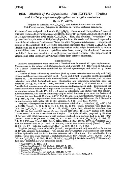 1003. Alkaloids of the leguminosae. Part XXVIII. Virgiline and O-(2-Pyrrolylcarbonyl)virgiline in Virgilia oroboides