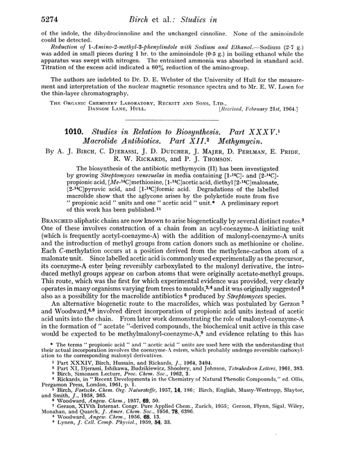 1010. Studies in relation to biosynthesis. Part XXXV. Macrolide antibiotics. Part XII. Methymycin