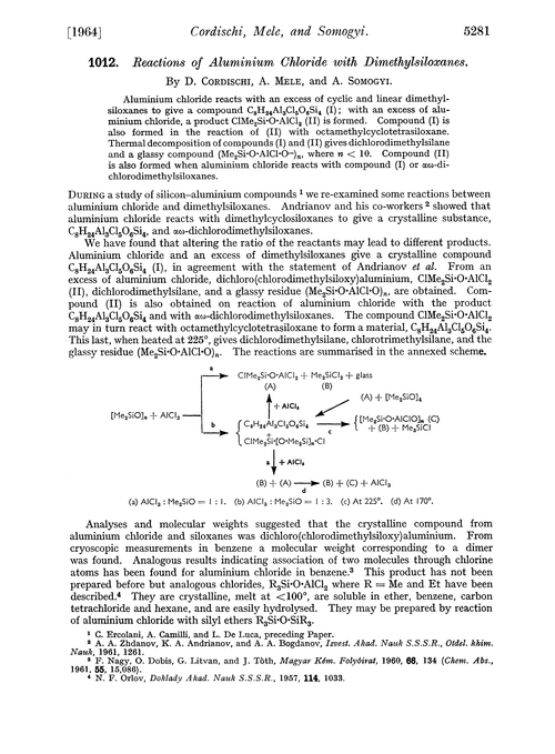 1012. Reactions of aluminium chloride with dimethylsiloxanes