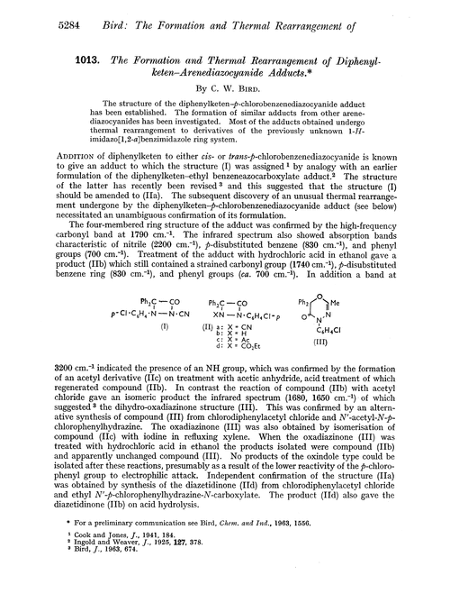 1013. The formation and thermal rearrangement of diphenylketen–arenediazocyanide adducts