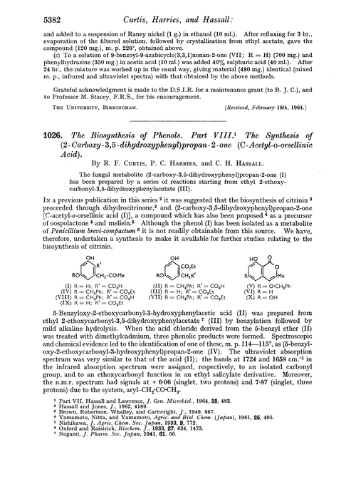 1026. The biosynthesis of phenols. Part VIII. The synthesis of (2-carboxy-3,5-dihydroxyphenyl)propan-2-one (C-acetyl-o-orsellinic acid)