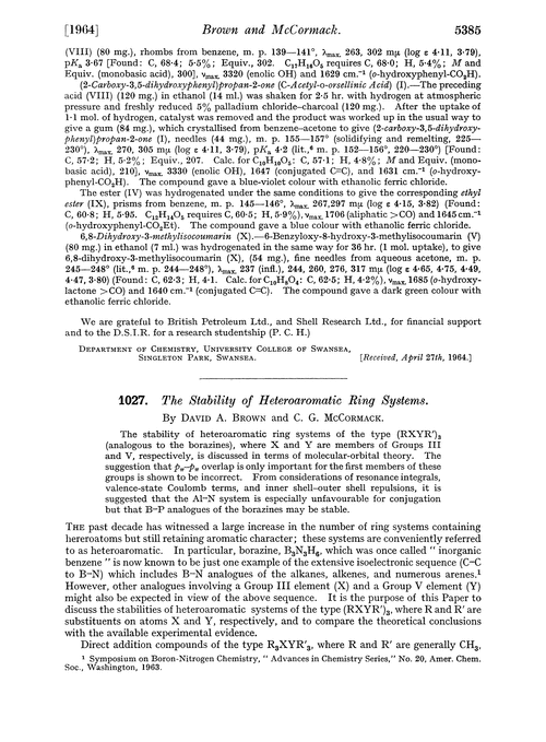 1027. The stability of heteroaromatic ring systems