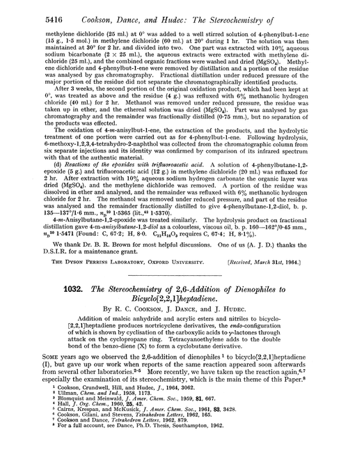 1032. The stereochemistry of 2,6-addition of dienophiles to bicyclo[2,2,1]heptadiene