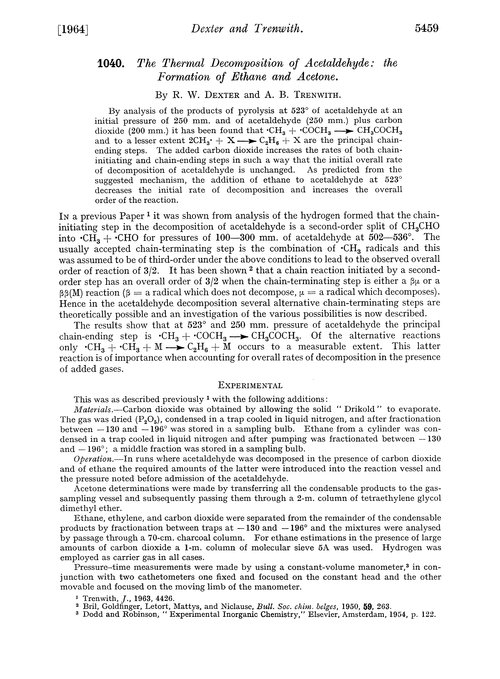 1040. The thermal decomposition of acetaldehyde: the formation of ethane and acetone