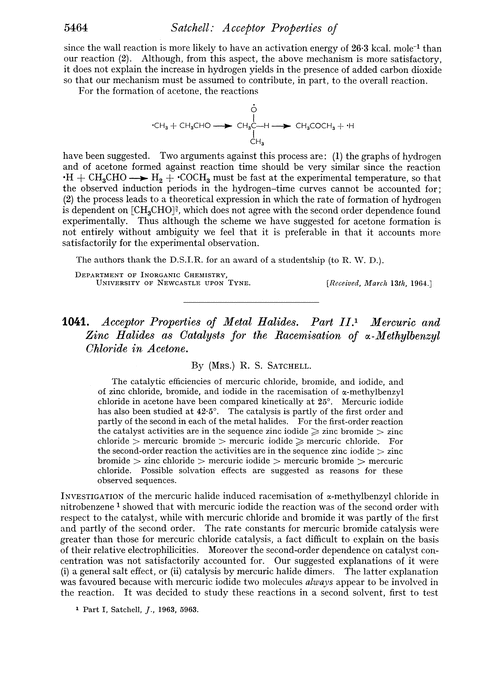1041. Acceptor properties of metal halides. Part II. Mercuric and zinc halides as catalysts for the racemisation of α-methylbenzyl chloride in acetone