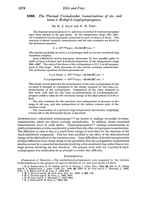 1068. The thermal unimolecular isomerizations of cis- and trans-1-methyl-2-vinylcyclopropanes