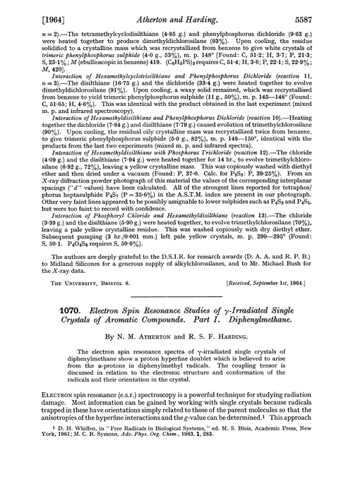 1070. Electron spin resonance studies of γ-irradiated single crystals of aromatic compounds. Part I. Diphenylmethane