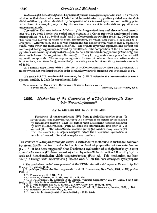 1080. Mechanism of the conversion of α-thujadicarboxylic ester into tanacetophorone