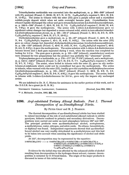 1096. Aryl-substituted tertiary alkoxyl radicals. Part I. Thermal decomposition of αα-dimethylbenzyl nitrite