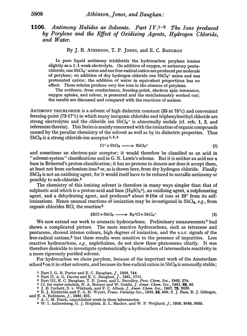 1106. Antimony halides as solvents. Part IV. The ions produced by perylene and the effect of oxidising agents, hydrogen chloride, and water