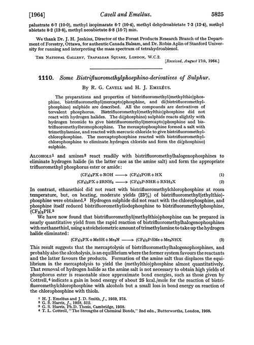 1110. Some bistrifluoromethylphosphino-derivatives of sulphur