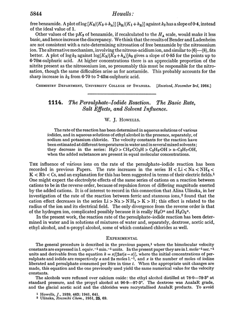 1114. The persulphate–iodide reaction. The basic rate, salt effects, and solvent influence