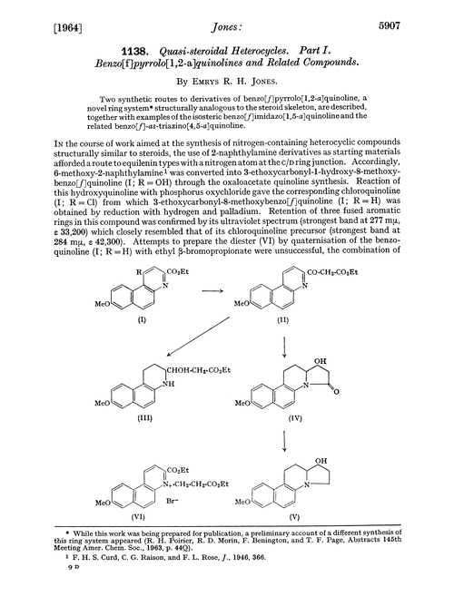1138. Quasi-steroidal heterocycles. Part I. Benzo[f]pyrrolo[1,2-a]quinolines and related compounds