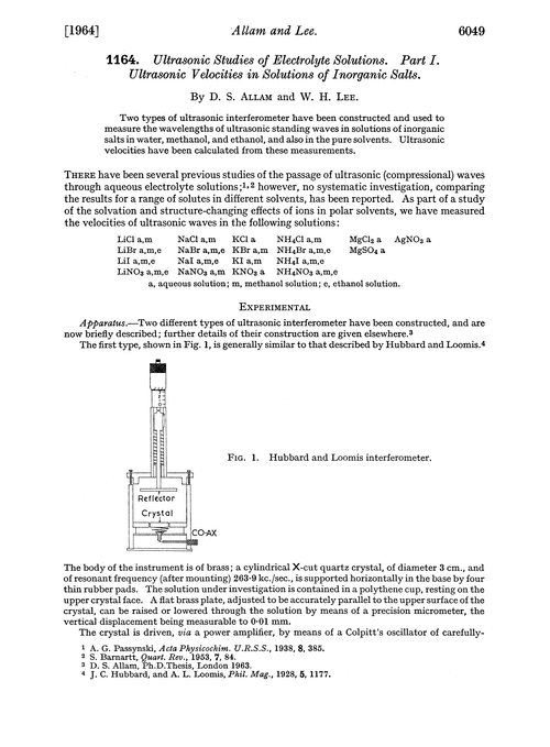 1164. Ultrasonic studies of electrolyte solutions. Part I. Ultrasonic velocities in solutions of inorganic salts