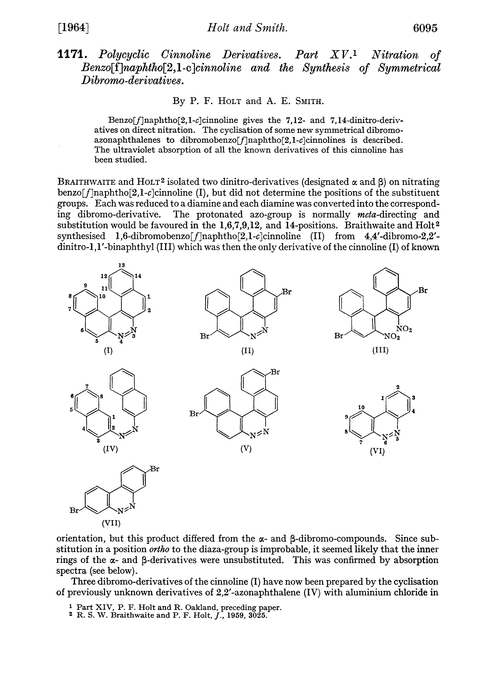 1171. Polycyclic cinnoline derivatives. Part XV. Nitration of benzo[f]naphtho[2,1-c]cinnoline and the synthesis of symmetrical dibromo-derivatives