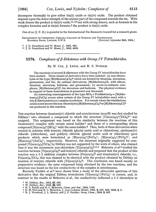 1174. Complexes of β-diketones with group IV tetrachlorides