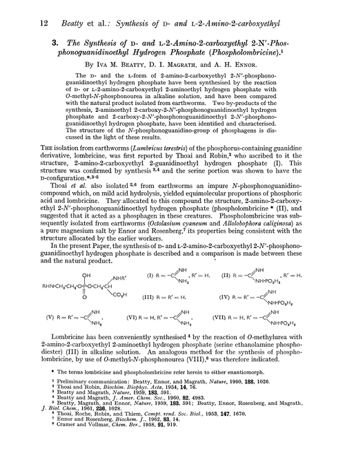 3. The synthesis of D- and L-2-amino-2-carboxyethyl 2-N′-phosphonoguanidinoethyl hydrogen phosphate(phospholombricine)