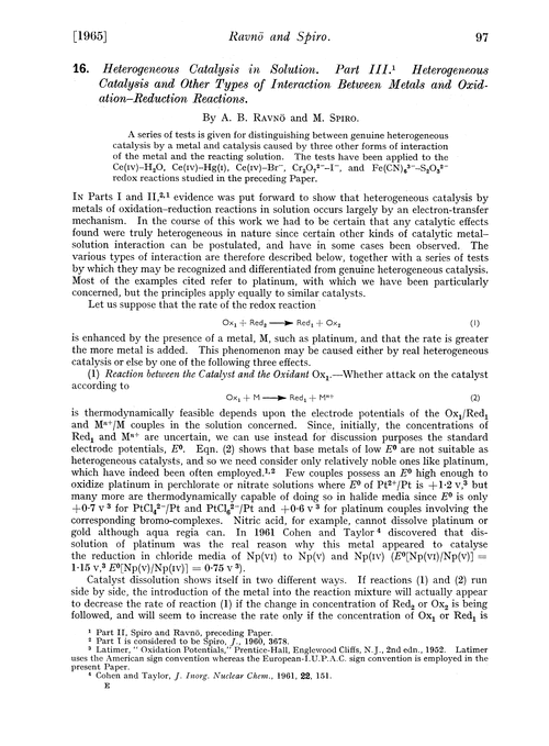 16. Heterogeneous catalysis in solution. Part III. Heterogeneous catalysis and other types of interaction between metals and oxidation–reduction reactions