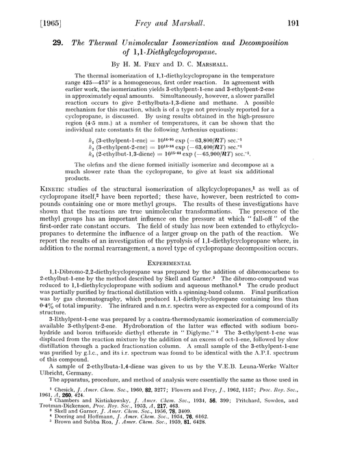 29. The thermal unimolecular isomerization and decomposition of 1,1-diethylcyclopropane