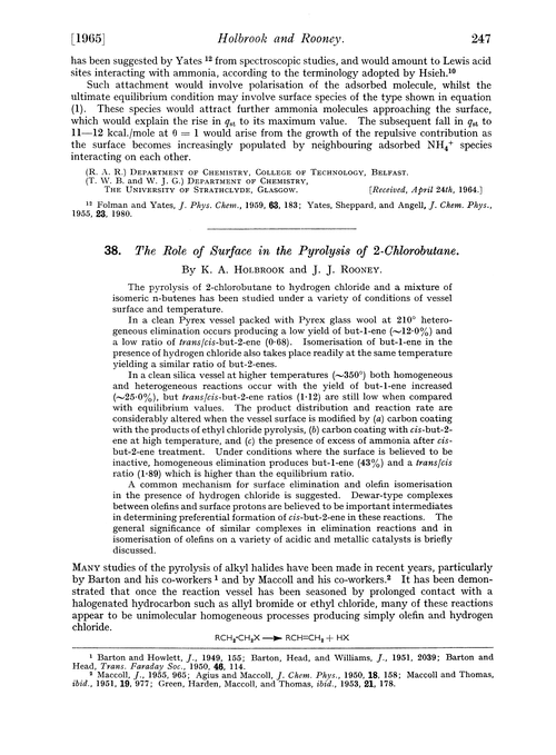 38. The role of surface in the pyrolysis of 2-chlorobutane