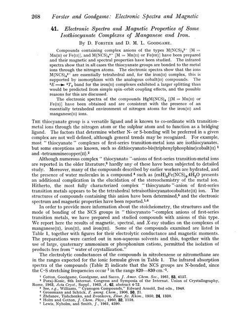 41. Electronic spectra and magnetic properties of some isothiocyanate complexes of manganese and iron