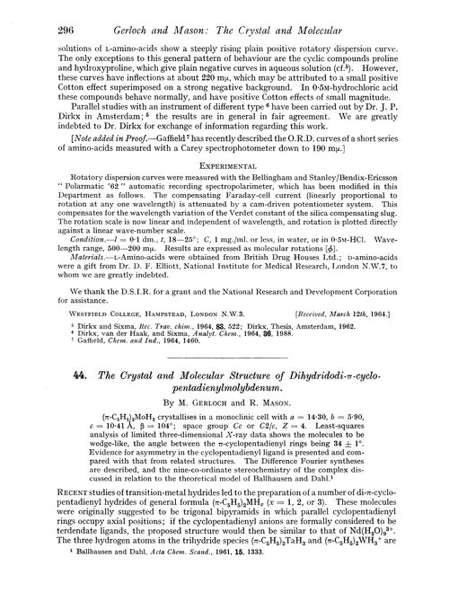 44. The crystal and molecular structure of dihydridodi-π-cyclopentadienylmolybdenum